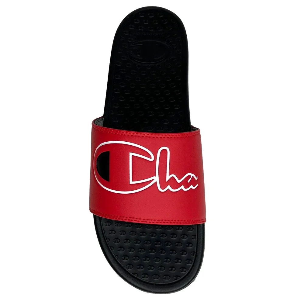 Champion Men's Slide Pool Sandals Size 12 Red-Black Lightweight Comfort Lounging